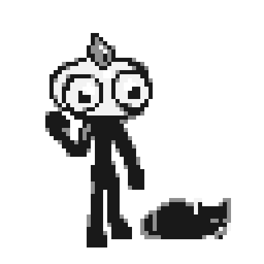 Cartoon tomato man programming waving with his cat