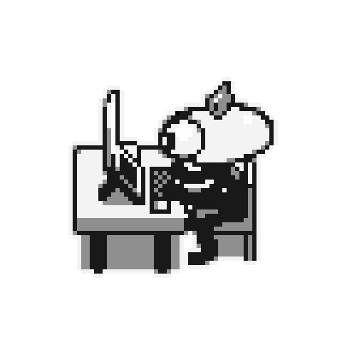 Cartoon tomato man programming in a desk